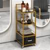 Beauty Salon Storage Trolley Cart,with Lockable Rolling Wheels,Metal e Marbled Board,Drawer Barber Salon Furniture,Black view 1