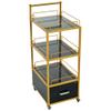 Beauty Salon Storage Trolley Cart,with Lockable Rolling Wheels,Metal e Marbled Board,Drawer Barber Salon Furniture,Black view 2
