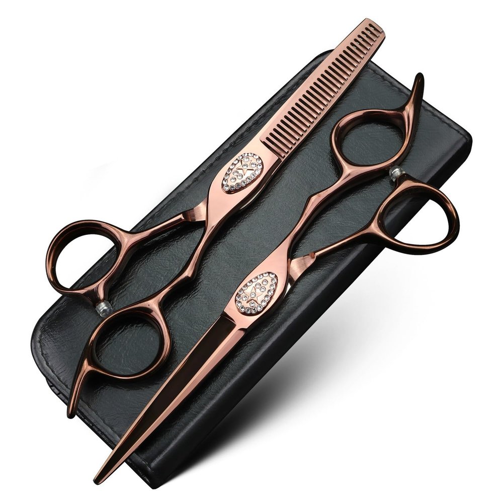 Hair Cutting Shears, 6 Inch Brass Hair Cutting And Thinning Scissors 440C Steel Barber Scissors Set With Case, Suitable For Families