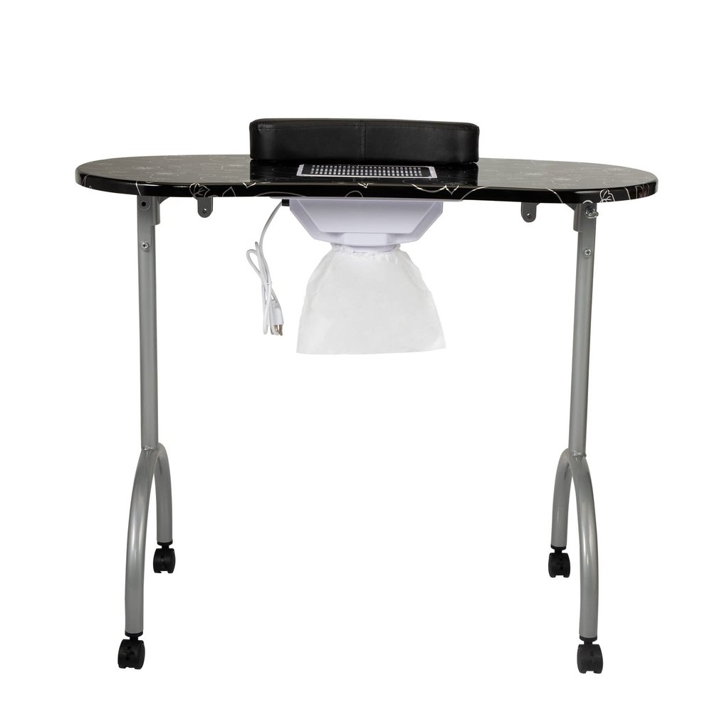 Portable Foldable Manicure Table Nail Table Desk with Electric Dust Collector, 4 Lockable Wheels, Carry Bag, Black