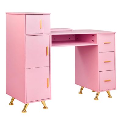 Vanity Desk with Drawer and Storage Cabinets Manicure Table with Wrist Rest Cushion for Spa Beauty Salon Bedroom Pink CL593