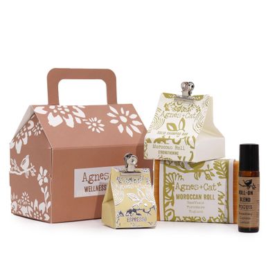 Agnes & Cat Morning Moroccan Wellness Gift Set - Handmade Soap, Solid Shampoo, Lip Balm and Roll-on Oil - HOSTENATURA