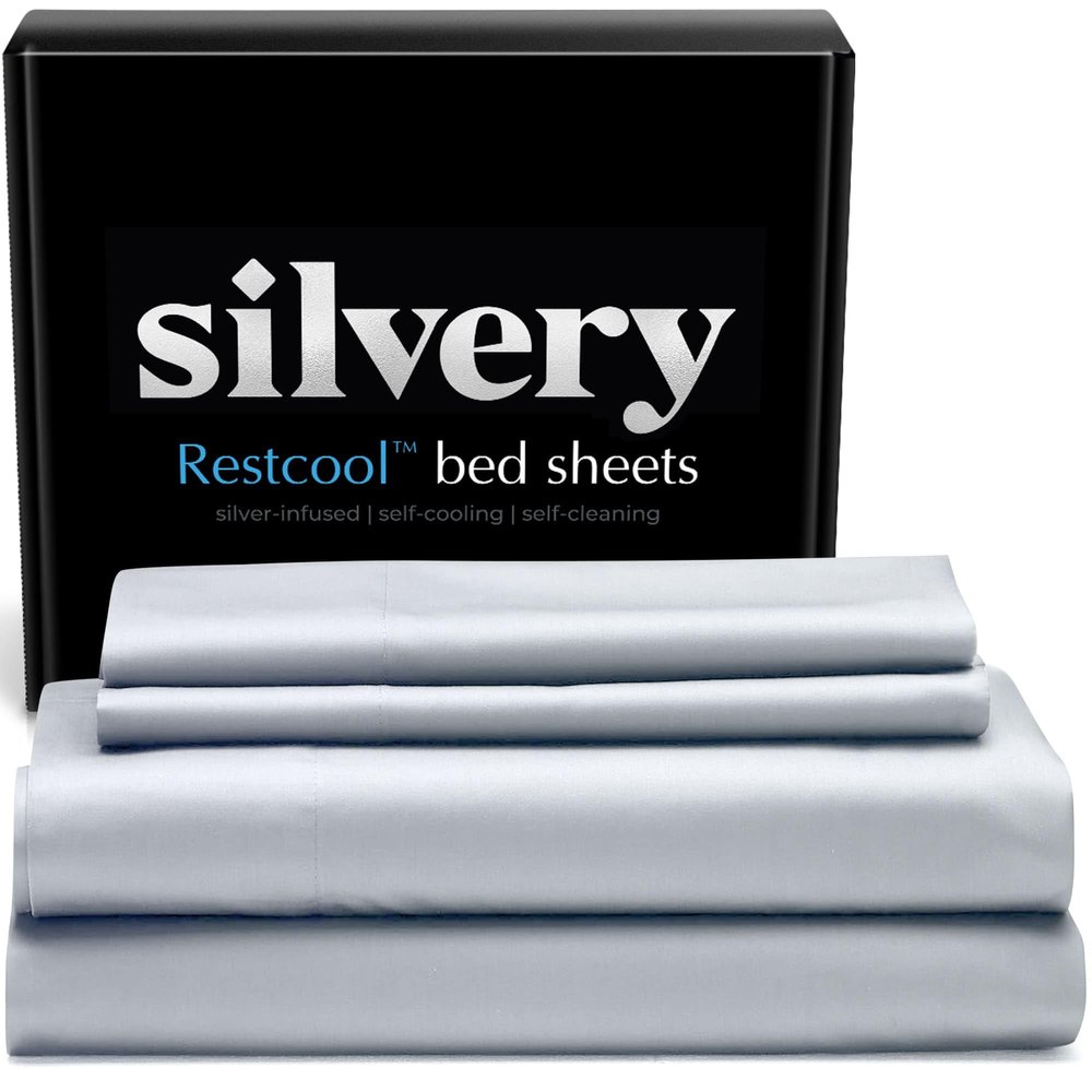 Silvery Restcool Silver Infused Bed Sheets Set - Award-Winning Self-Cooling Fabric for Hot Sleepers with Self-Cleaning Silvery Technology That Stays Fresh 3X Longer (Gray, Full)