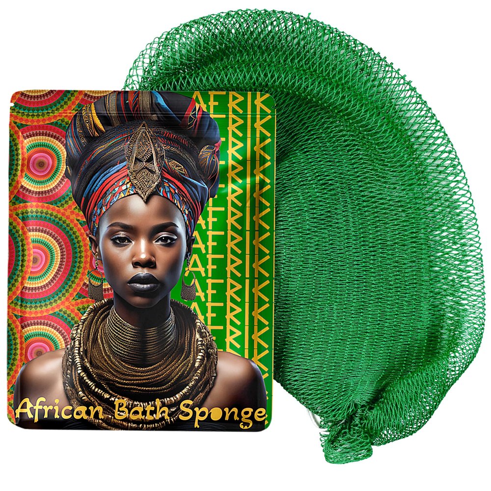 AFRIKI African Net Sponge Exfoliating Body Scrubber, Black Owned & Rooted in Africa, All Skin Types | 45 in Long (Emerald Green)
