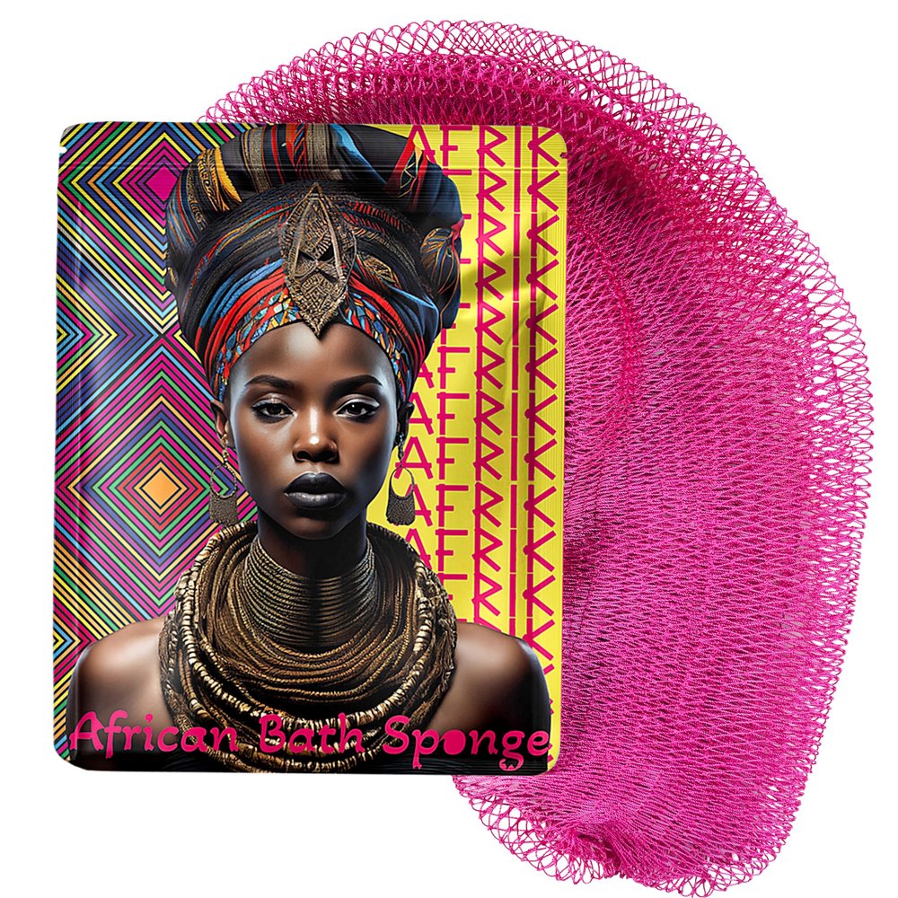 AFRIKI African Net Sponge  Exfoliating Body Scrubber, Black Owned & Rooted in Africa, All Skin Types | 45 in Long (Camelia)