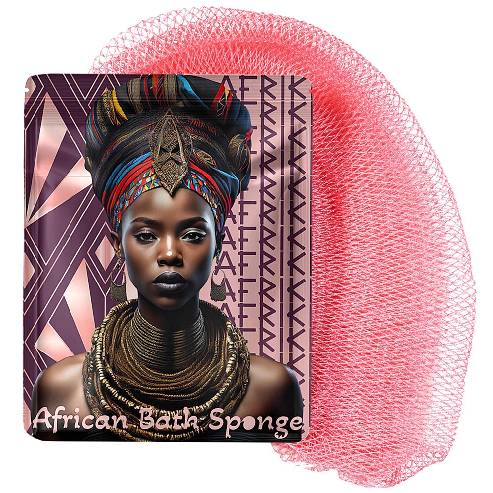 AFRIKI African Net Sponge  Exfoliating Body Scrubber, Black Owned & Rooted in Africa, All Skin Types | 45 in Long (Rose Gold)