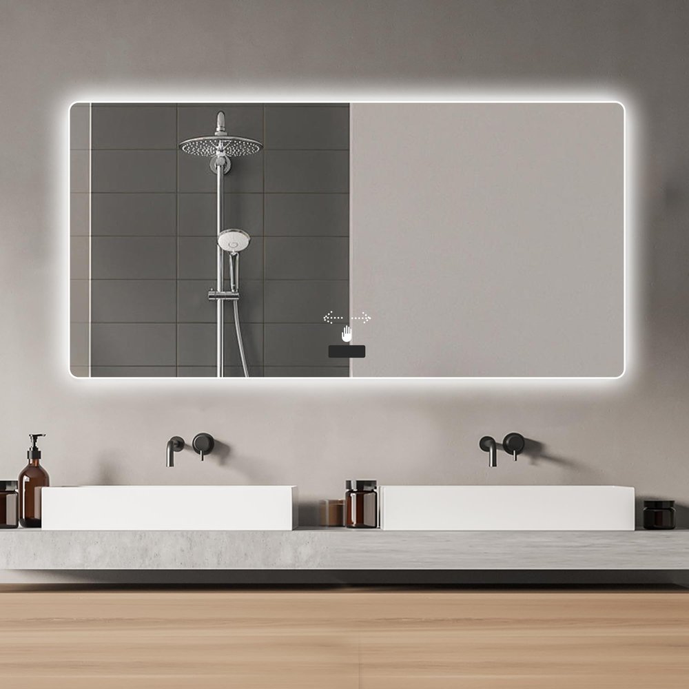 48x32in Frameless Bathroom Mirror with Light, LED Backlit Mirror, tri Color dimming, Anti Fog Function, Waterproof, Smart Sensor