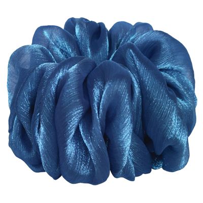 22 Colors Available, Shiny Organza Big Scrunchies for Hair, large Ponytail Holder, Cute Birthday Gift for Women Girl Teen, Holiday Accessory (Blue)