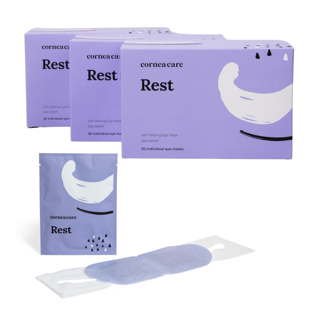 CorneaCare Rest: Self Heating Warm Compress for Dry Eyes | Heated Eye Mask for Fast Relief | Steam Mask for Stye Treatment | No Microwave or Washcloth Needed | Travel Ready Warm Compress | 90 Count
