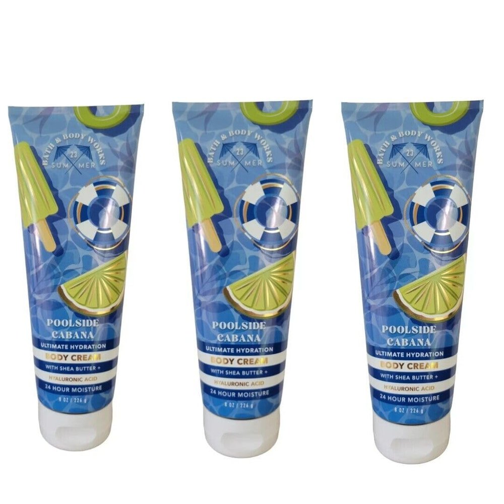 3 POOLSIDE CABANA Ultimate Hydration bath & Body Cream 8 oz