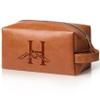 Aganmi Personalized Gifts Travel Toiletry Bag for Men Engraved Initial PU Leather Waterproof Shaving Bag for Toiletries Accessories Fathers Day Birthday Gift for Men Dad Husband Son, Light Brown H view 1