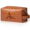 Aganmi Personalized Gifts Travel Toiletry Bag for Men Engraved Initial PU Leather Waterproof Shaving Bag for Toiletries Accessories Fathers Day Birthday Gift for Men Dad Husband Son, Light Brown A view 1
