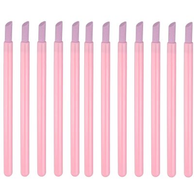 12 Pieces Stone Nail File Nail Cuticle Pusher and Buffing Tool for Home and Salon Use, Pink