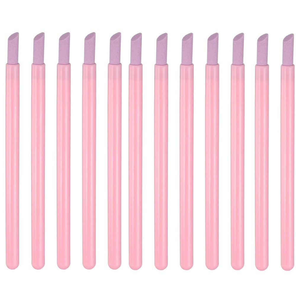 12 Pieces Stone Nail File Nail Cuticle Pusher and Buffing Tool for Home and Salon Use, Pink