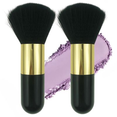 2PCS Powder Makeup Brush,Kabuki Makeup Brush Set,Large Powder Brushes with Gold Ferrule,Blush Brush, Single Large Brush For Blending Makeup(Black)