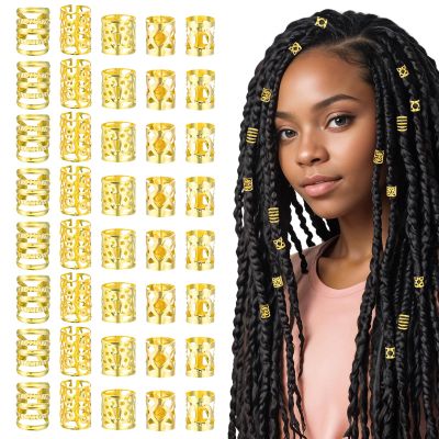 100 Pcs Gold Hair Jewelry Braid, Gold Dreadlock Beads Hair Accessories Rings Clips Dread Locks Metal Braiding Cuffs Adjustable Braiding Cuffs for Women Girls Braid Decoration