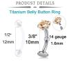 QWALIT Titanium Belly Button Piercing Kit Silver Floating Belly Button Piercing Kits Self Belly Piercings Gun at Home Surgical Steel Implant Grade Titanium Belly Rings Flat Back Navel Ring Yellow view 3