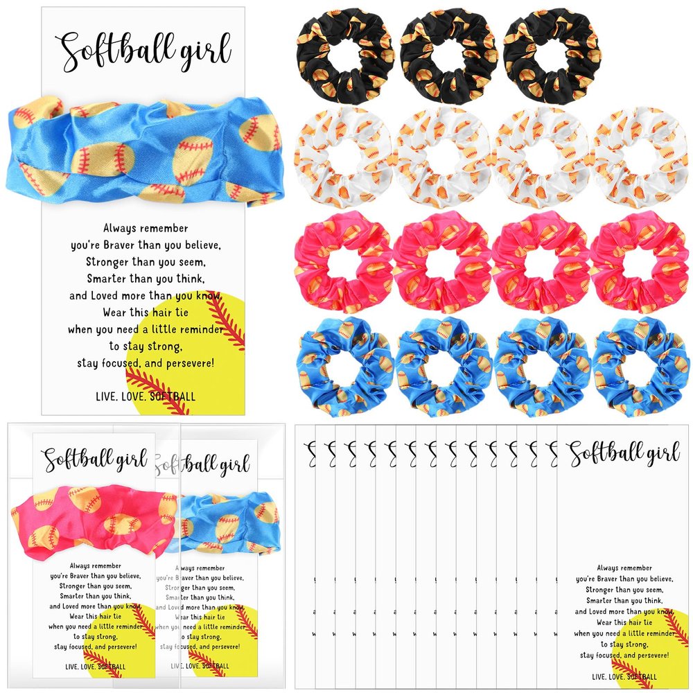 15 Sets Softball Scrunchies Softball Hair Accessories Party Favors for Girls Sport Hair Ties with Inspirational Cards Bulk Sport Lovers Gifts for Team Women Friendsgiving Christmas