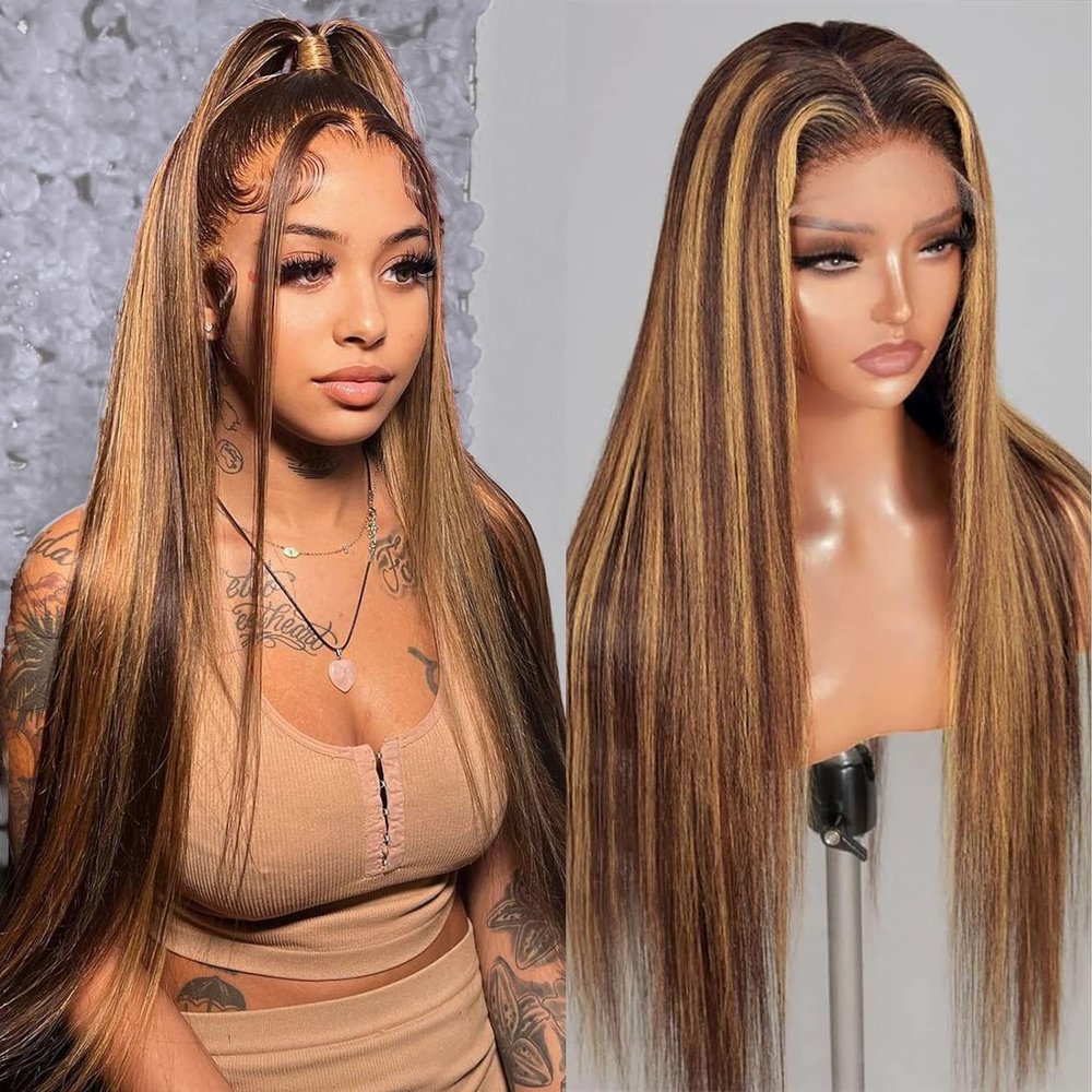 AMIRTY Honey Blonde Wig Human Hair 200% Density Straight HD Lace Front Wigs Human Hair Pre Plucked Ombre 13X6 Lace Front Wig for Women With Baby Hair26Inch