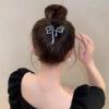 Aneneiceera Vintage Crystal Bow Tail Hair Holder Clip Long Rhinestone Hair Barrettes Black Ribbon Tail Hair Barrettes Metal Bow Banana Clip Barrette Accessories for Women (Black) view 2