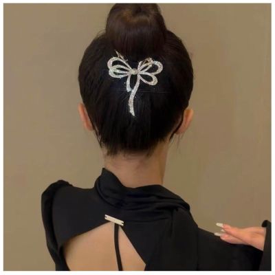 Aneneiceera Vintage Crystal Bow Tail Hair Holder Clip Long Rhinestone Hair Barrettes Gold Ribbon Tail Hair Barrettes Metal Bow Banana Clip Barrette Accessories for Women (Gold)
