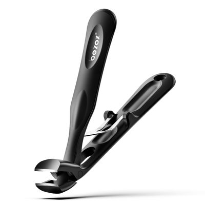 BEZOX Angled Toenail Clippers for Thick Toenails  Long Handle Toe Nail Clippers for Thick Nails for Seniors, Wide Jaw & Heavy-Duty Nail Cutters with Catcher - Black