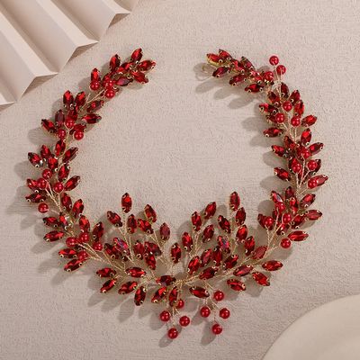 Rumtock Red Rhinestones Beads Headband for Women Wedding Bridal Gold Hair Accessories Vintage Sparkle Handmade Jewelry (Red, One Size)