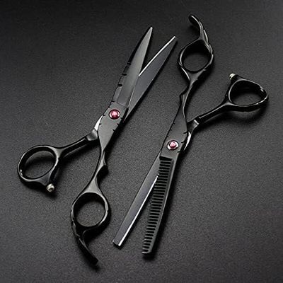 6 Inch Professional Barber Scissors, Black Hair Cutting Scissors & Thinning Shears, Ergonomic Hairdressing Shears for Salon, Home, Wet & Dry Hair Use