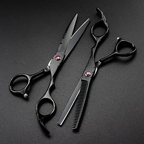 6 Inch Professional Barber Scissors, Black Hair Cutting Scissors & Thinning Shears, Ergonomic Hairdressing Shears for Salon, Home, Wet & Dry Hair Use
