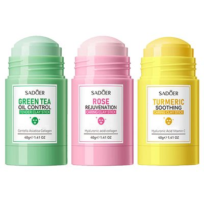 3PCS Green Tea Face Mask, Turmeric Clay Mask Rose Stick For Face, Deep Cleanse Stick Clay Blackhead Remover Poreless For Moisturizing, Oil Control For All Skin Types