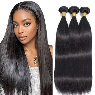 12 14 16 Inch Natural Black Color Human Hair Bundles Straight Bundle 3 Bundles 300gHuman Hair Bundles 12A Unprocessed Raw Brazilian Virgin Soft Quick Weave for Black Women