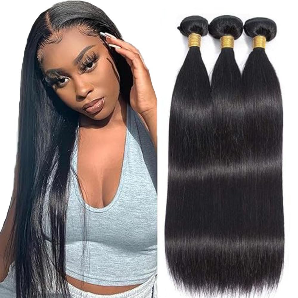 08 10 12 Inch Natural Black Color Human Hair Bundles Straight Bundle 3 Bundles 300gHuman Hair Bundles 12A Unprocessed Raw Brazilian Virgin Soft Quick Weave for Black Women