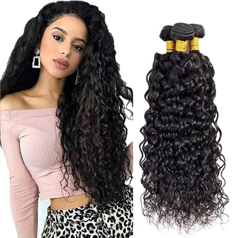 08 10 12 Inch Natural Black Color Human Hair Bundles Water Wave Bundle 3 Bundles 300gHuman Hair Bundles 12A Unprocessed Raw Brazilian Virgin Soft Quick Weave for Black Women