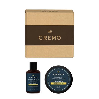 Cremo Palo Santo 2n1 Beard Wash & Softener + Palo Santo Beard & Scruff Cream Set for Short Beards