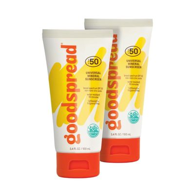 Goodspread Mineral Sunscreen SPF 50 (2-Pack)  Reef-Safe, Non-Nano Zinc Oxide, Water-Resistant, Hawaii Compliant, Rubs in Clear, Face & Body, Adults & Kids