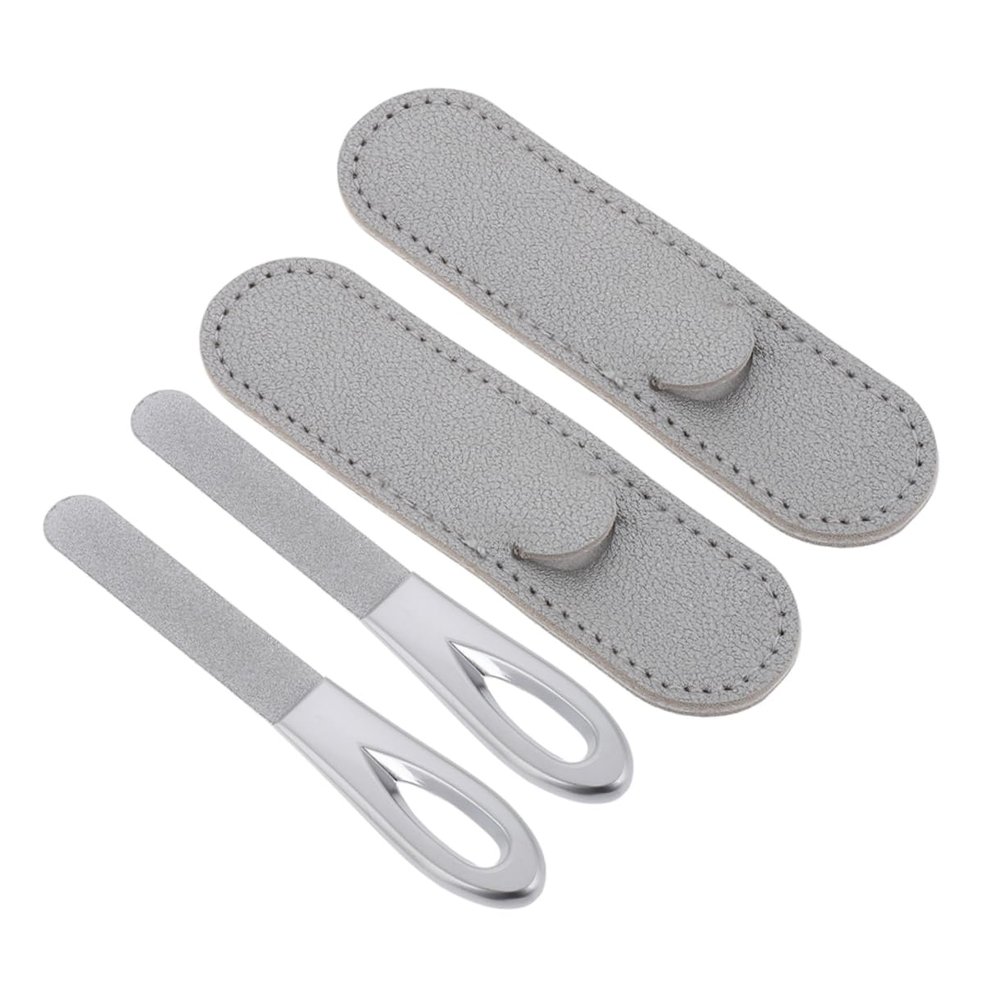 FOMIYES 2sets Double-Sided Nail File with Non-Slip Handle Portable Stainless Steel Manicure Tools for Thick Toenails and Fingernails for Home and Travel Use