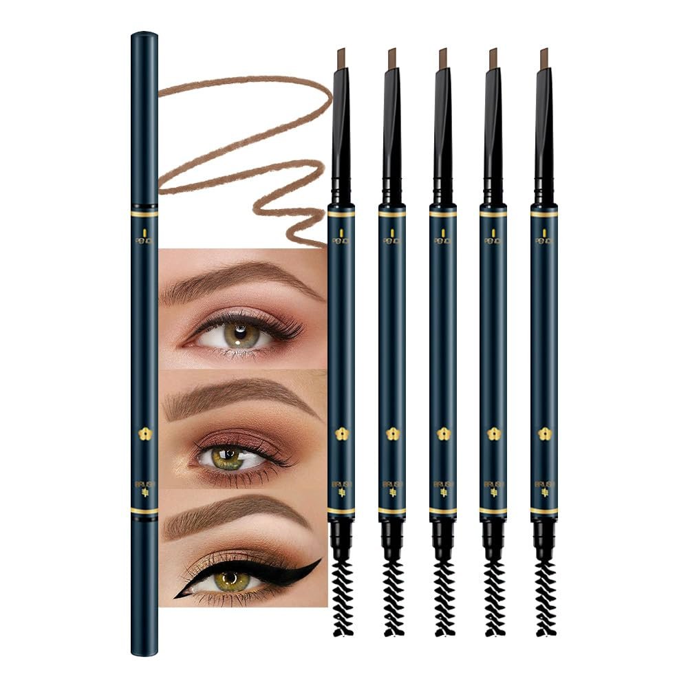 FeiCuiYun 5 Pcs Eyebrow Pencils for Women, Waterproof Professional Makeup Micro Brow Pencil, Dark Coffee Brow Kit with Eyebrow Brush, Ultra-Fine Mechanical Pencil, Vegan&Cruelty-Free (C05#Dark Coffee)