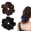 2 Pieces Jumbo Satin Silk Scrunchies for Women 7.5 Inches Large Oversize Scrunchies For Thick Hair Ties Hair Ornament (Black and Brown) view 1