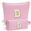 Fohufo Travel Essentials - Portable Travel Makeup Bag Set for Women, Portable Initial Travel Toiletry Bag, Makeup Pouch Organizer Cosmetic Bag Birthday Gifts for Women, Pink Letter D view 1