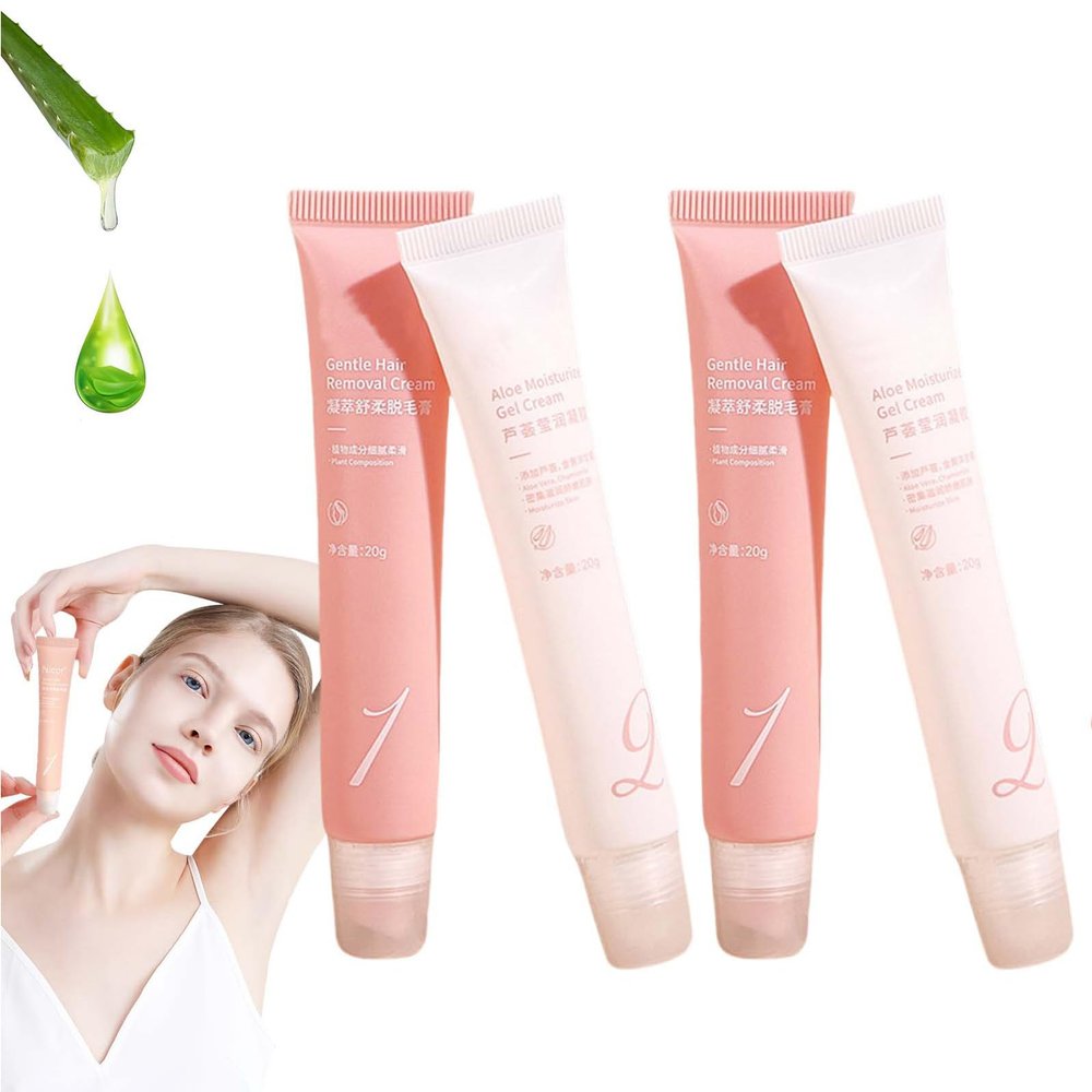 4PCS Hair Removal Cream-Facial Hair Removal Creams Kit,Gentle and Soothing Depilatory Cream, Face & Lip for Men and Women & Delicate Facial Areas Dry & Sensitive Skin (Aloe Vera)
