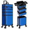 AROUS Rolling Makeup Train Case 4 in 1 Cosmetology Case on Wheels Large Storage Cosmetic Trolley with Key Salon Barber Case Traveling Cart Trunk, Blue view 1
