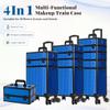 AROUS Rolling Makeup Train Case 4 in 1 Cosmetology Case on Wheels Large Storage Cosmetic Trolley with Key Salon Barber Case Traveling Cart Trunk, Blue view 2