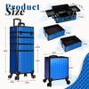 AROUS Rolling Makeup Train Case 4 in 1 Cosmetology Case on Wheels Large Storage Cosmetic Trolley with Key Salon Barber Case Traveling Cart Trunk, Blue view 3