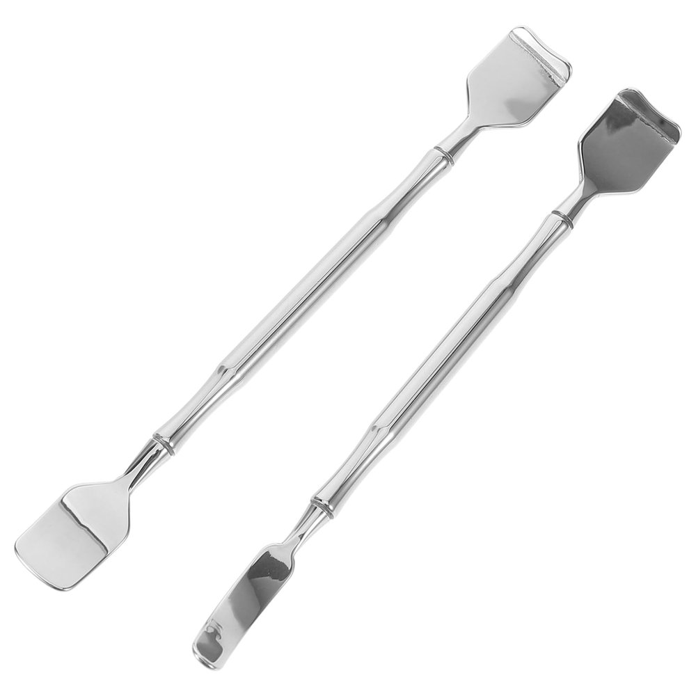 FOMIYES 2Pcs Stainless Steel Blackhead Remover Facial Scraper Tool Flat Curved Spatulas for Deep Pore Cleansing Face Massager Beauty Treatment Reusable Skincare