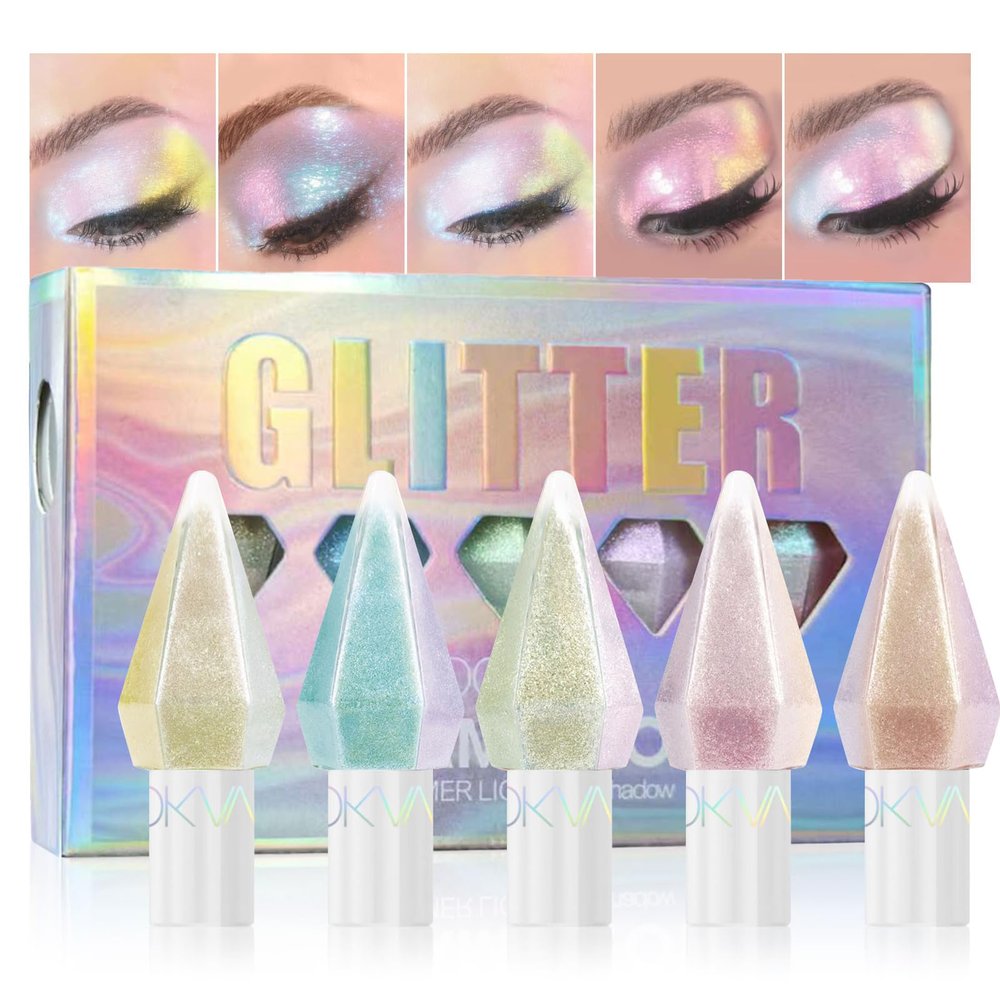 MooGlamor 6 Pcs Liquid Glitter Eyeshadow Set Colorful Eyeliner with Long-Lasting and Waterproof Shinning Eye Shadow Gift for Women Eye Makeup(Diamond C)
