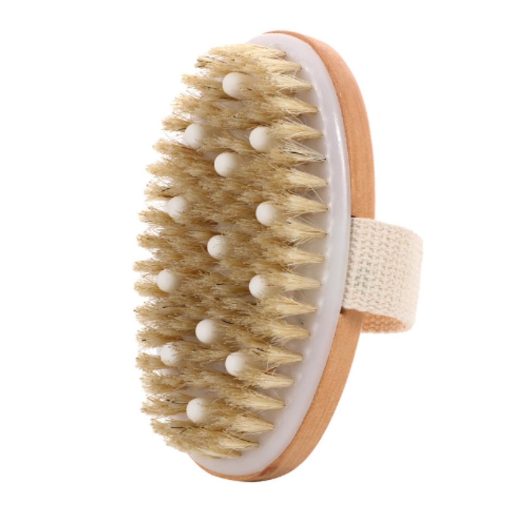 1pc Shower Brush Handheld Portable Wooden Bristle Brush Exfoliating Massage Rubbing Soft Spa Brush Shower Massager(B)
