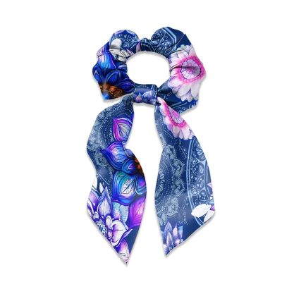 Xernghsao Elastic Bow Hair Bands Vintage floral print in blue Women's Hair Accessories Ponytail Holders Multi-Purpose Hair Rope Ponytail Holder Wearable and Comfortable Suitable for Romantic Dating