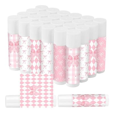 50 Pcs Pink Bow Baby Shower Favors Bulk Pink Bow Moisturizing Lip Care Coquette Bow Party Favors for Bachelorette Wedding Birthday Employee Christmas Halloween Baby Shower Party