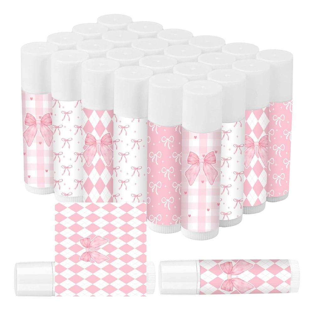 50 Pcs Pink Bow Baby Shower Favors Bulk Pink Bow Moisturizing Lip Care Coquette Bow Party Favors for Bachelorette Wedding Birthday Employee Christmas Halloween Baby Shower Party