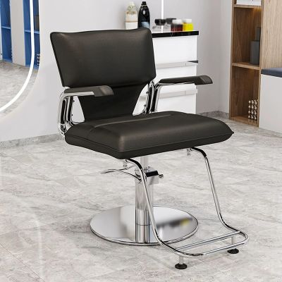 Barber Chairs for Barbershop with Armrests 360 Swivel Hydraulically Liftable Leather Salon Chair with A Silver Stainless Steel Base and Footrest for Barbershop Hair Salon Spa(Black)